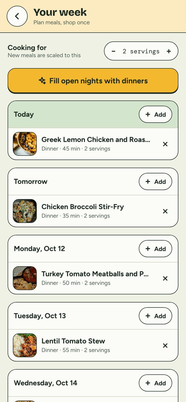 A week of planned dinners